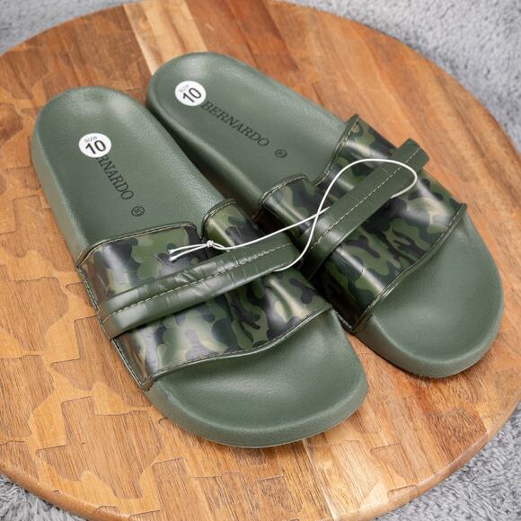 Bernardo Green Camo Flat Pool Slide Sandals Size 10 - Picture 1 of 5